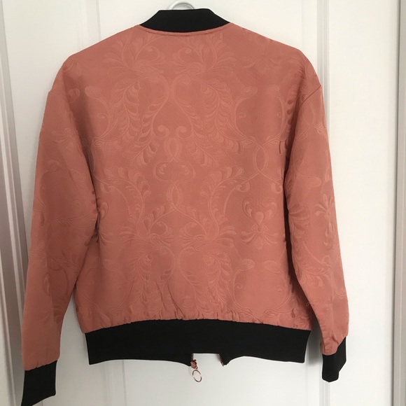 Forever 21 Peach Embroidered Zip Up Bomber Jacket - Picture 2 of 5